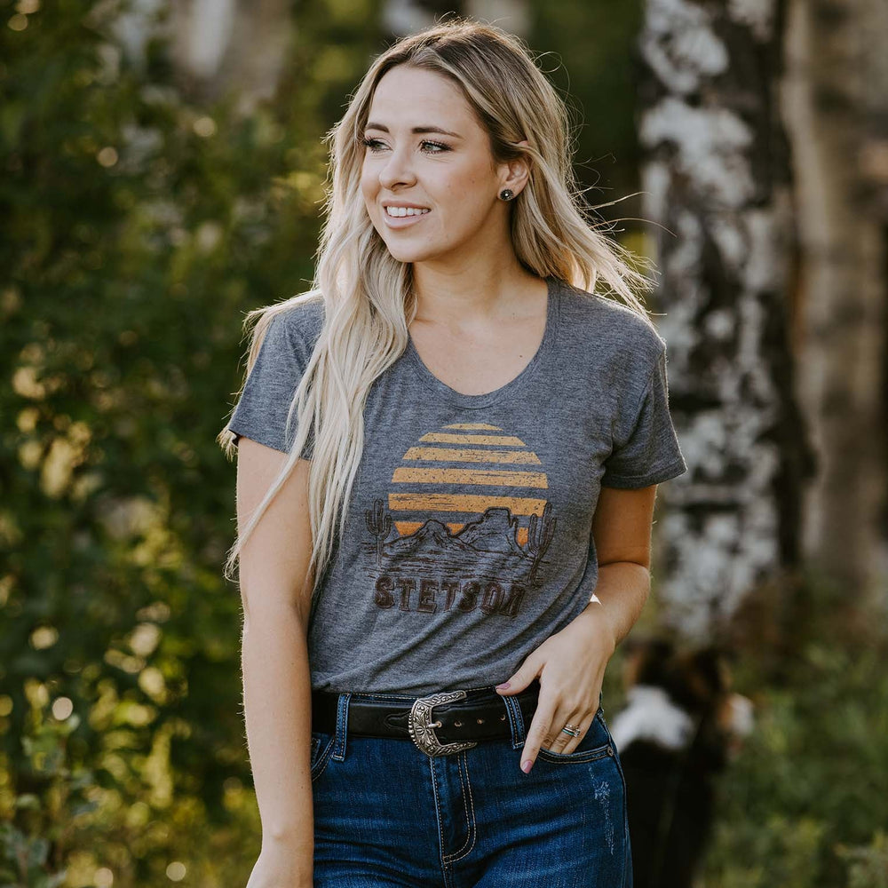 Sunset Graphic Tee Grey | Stetson Women
