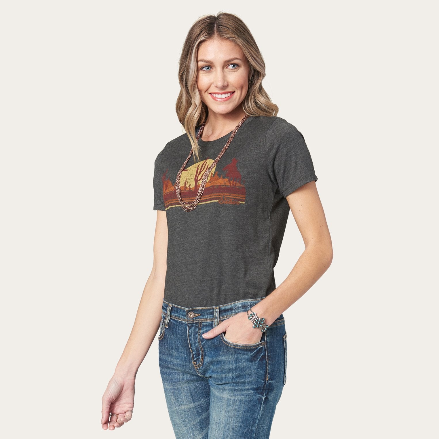 Riding Into The Sunset Graphic Tee Grey | Stetson Women