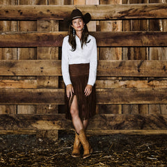 Suede Fringed Skirt Brown | Stetson Women
