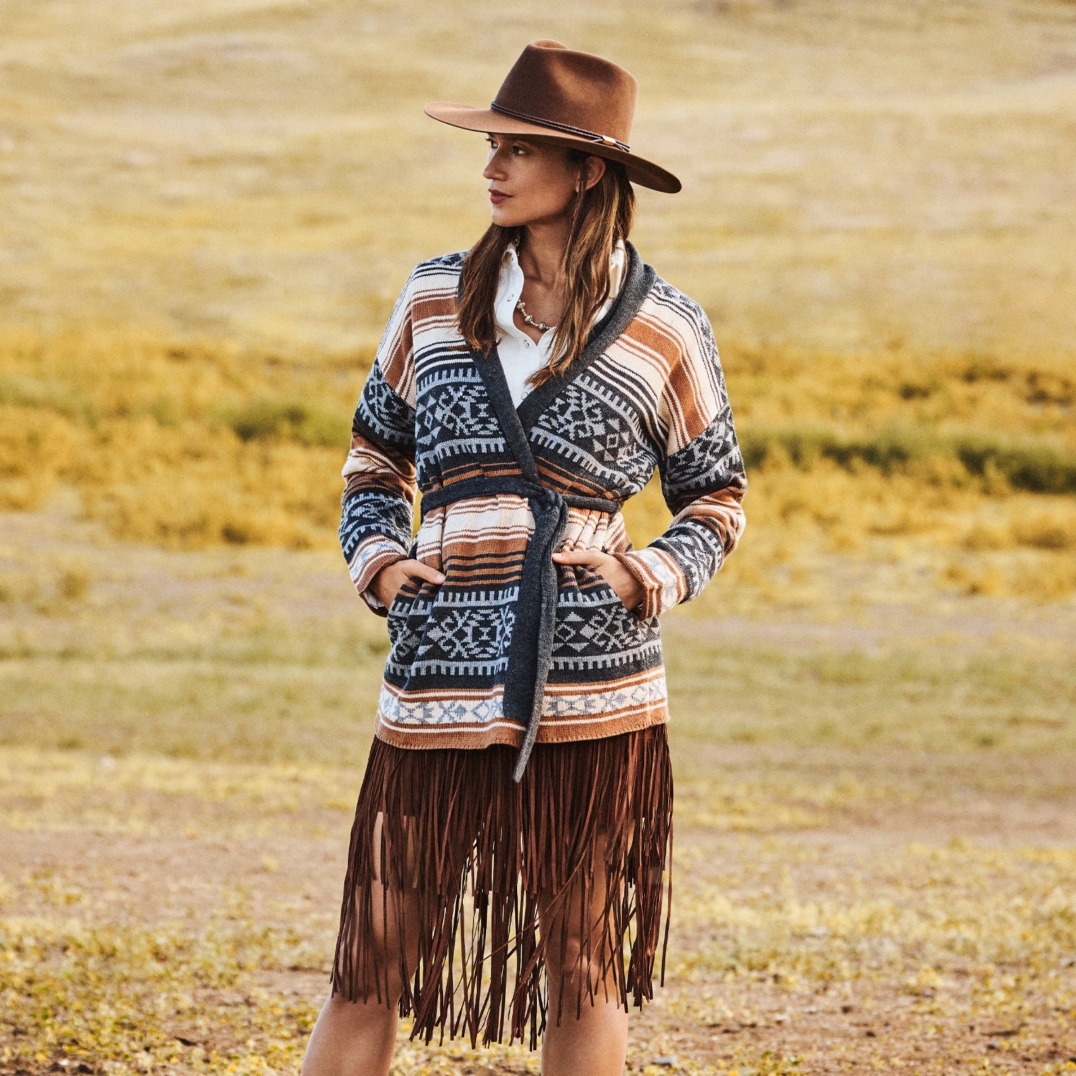 Suede Fringed Skirt Brown | Stetson Women