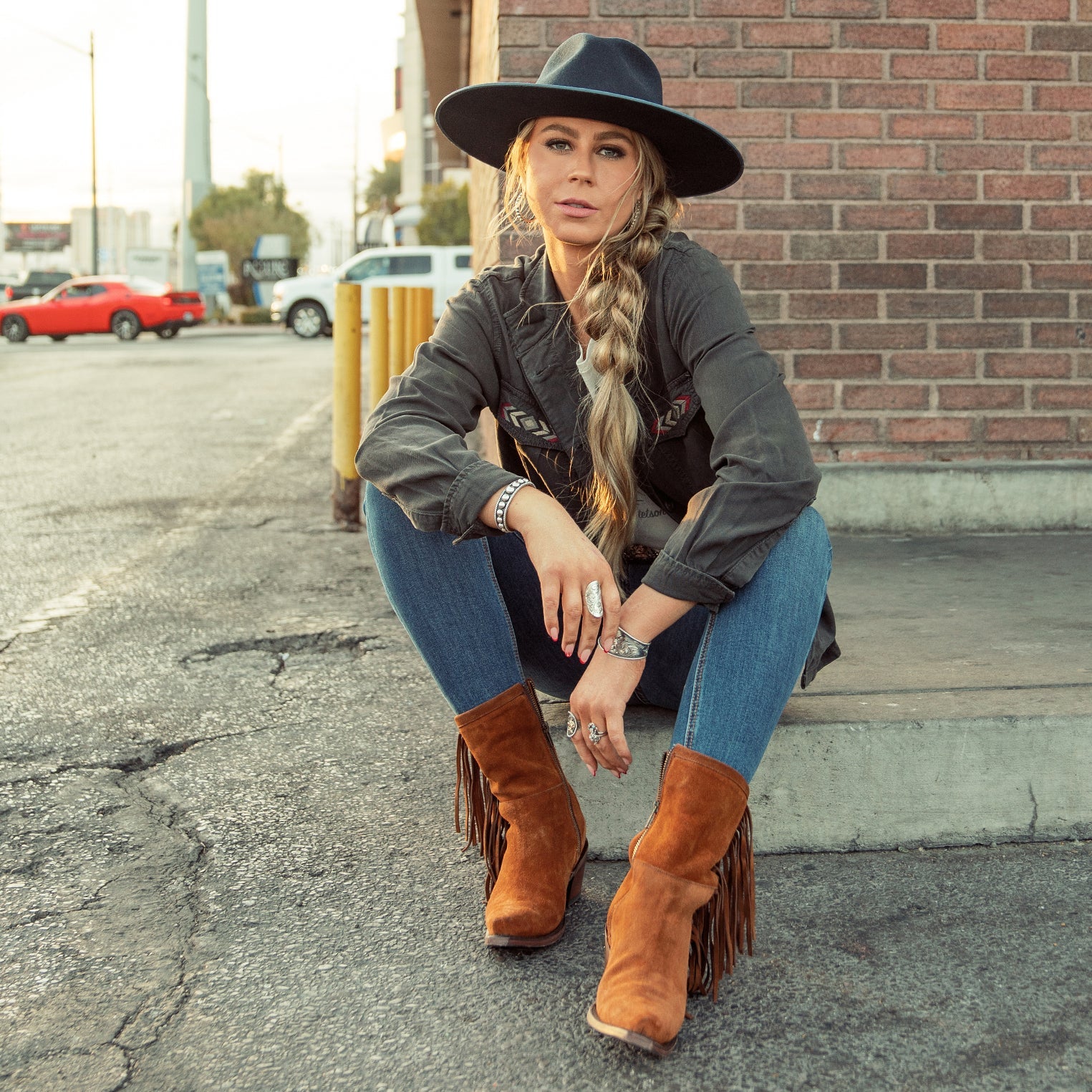 Halle Suede Fringe Side Zip Boot Brown | Stetson