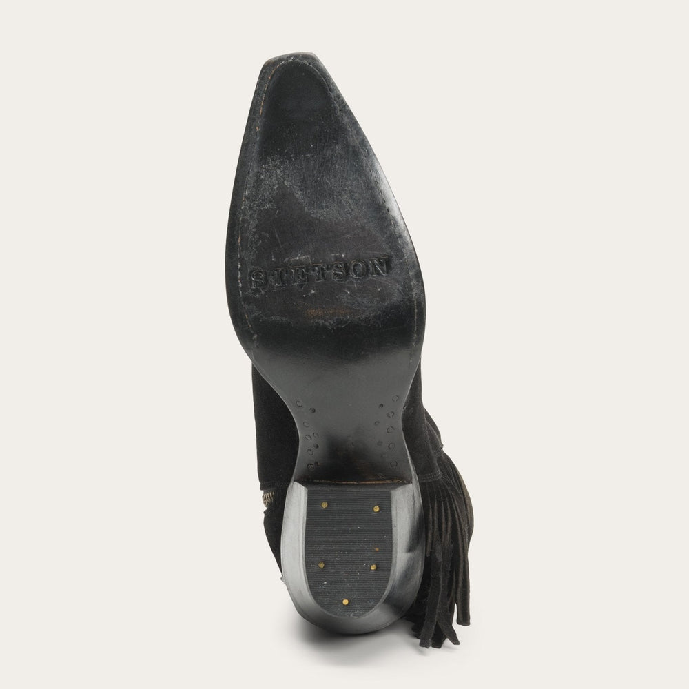 Halle Suede Fringe Side Zip Boot Black | Stetson