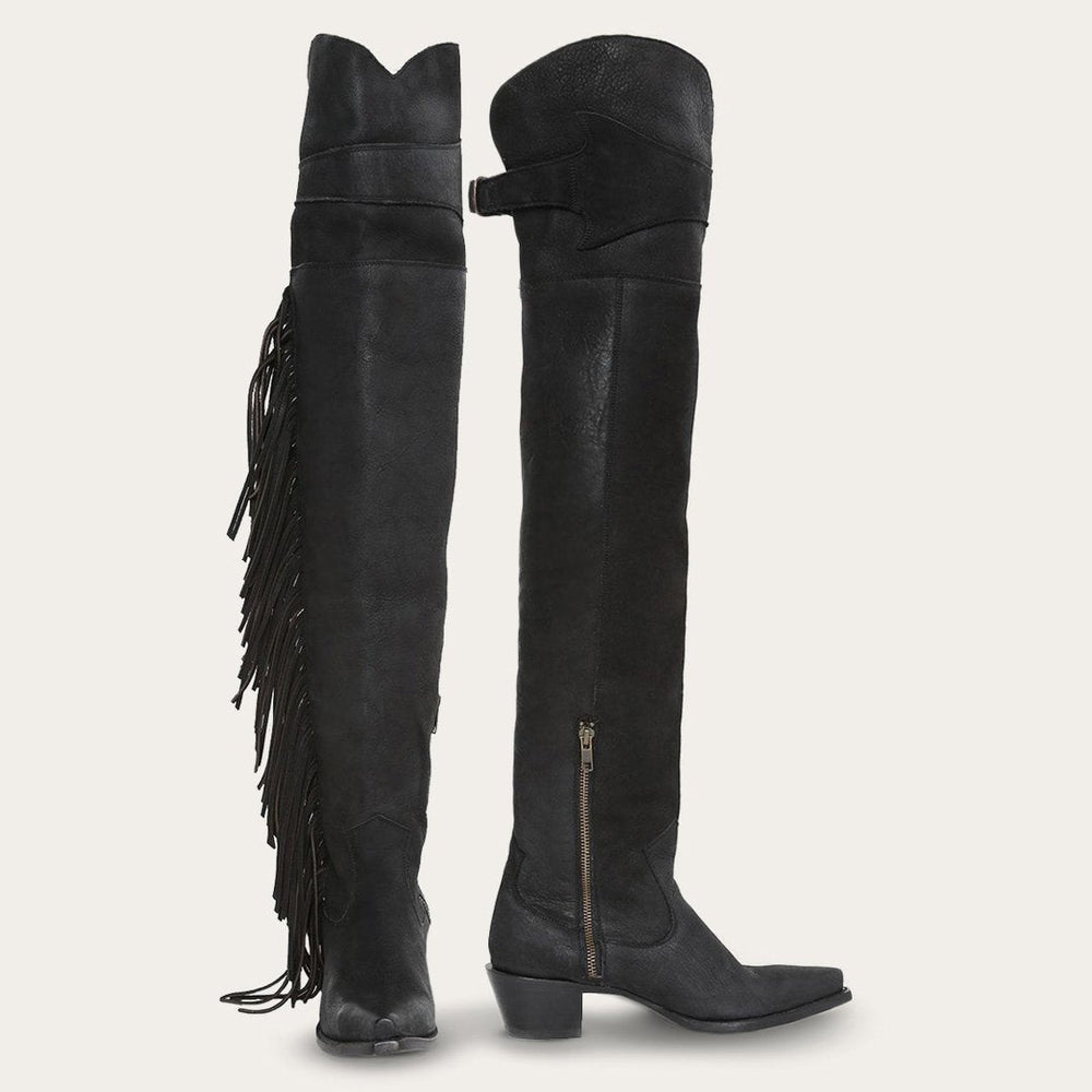 Glam Over-The-Knee Fringe Boot Black Leather | Stetson
