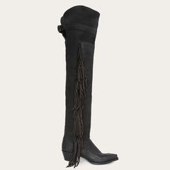 Glam Over-The-Knee Fringe Boot Black Leather | Stetson