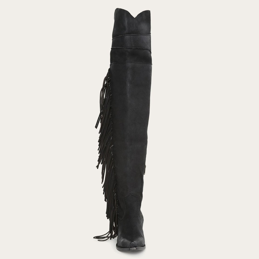 Glam Over-The-Knee Fringe Boot Black Leather | Stetson