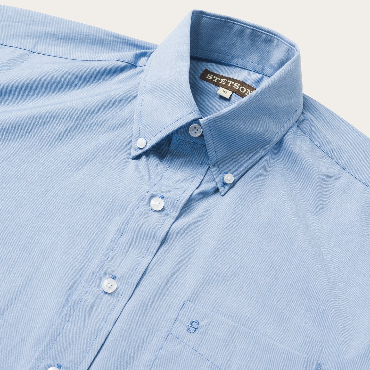Blue Solid One-Pocket Snap-Front Shirt Blue | Stetson Men
