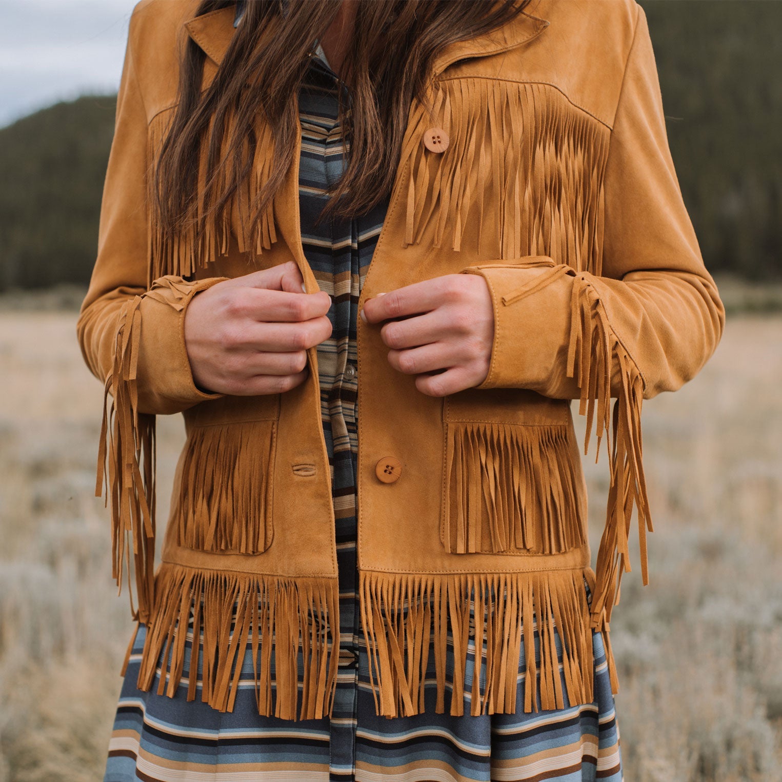 Lamb Suede Fringed Jacket Brown | Stetson Women