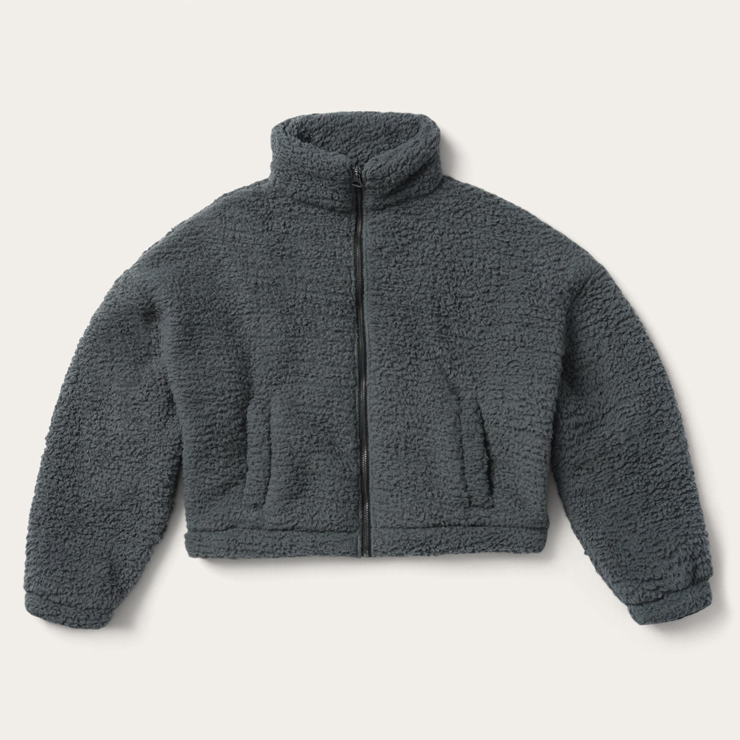 Fuzzy Teddy Bear Fleece Jacket Grey | Stetson Women