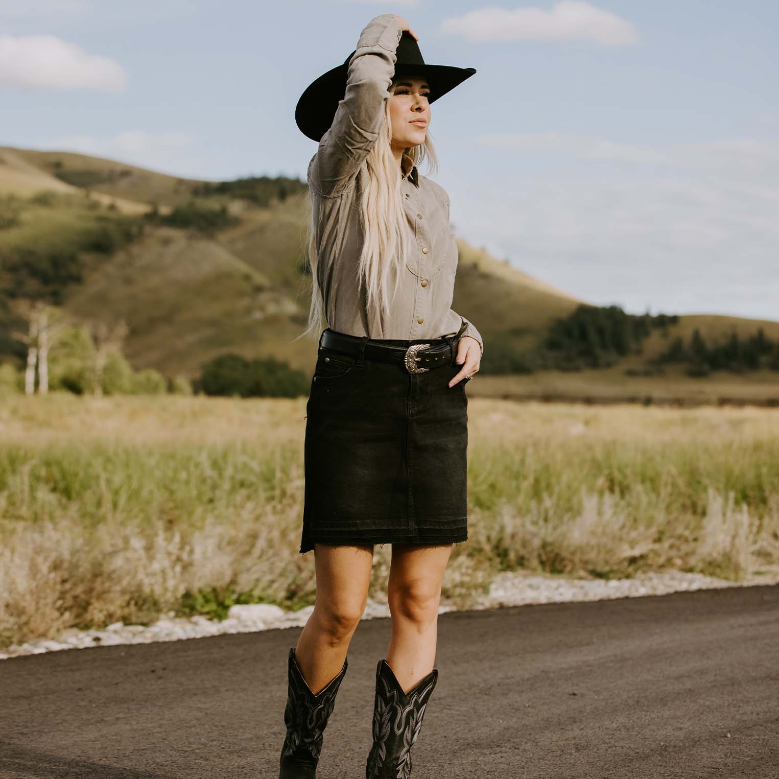 Black Denim 5-Pocket Skirt Black | Stetson Women