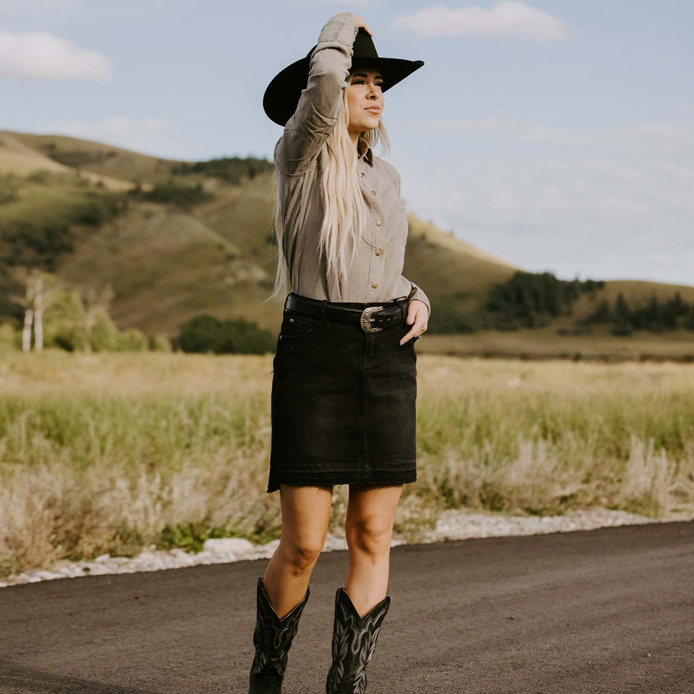 Black Denim 5-Pocket Skirt Black | Stetson Women