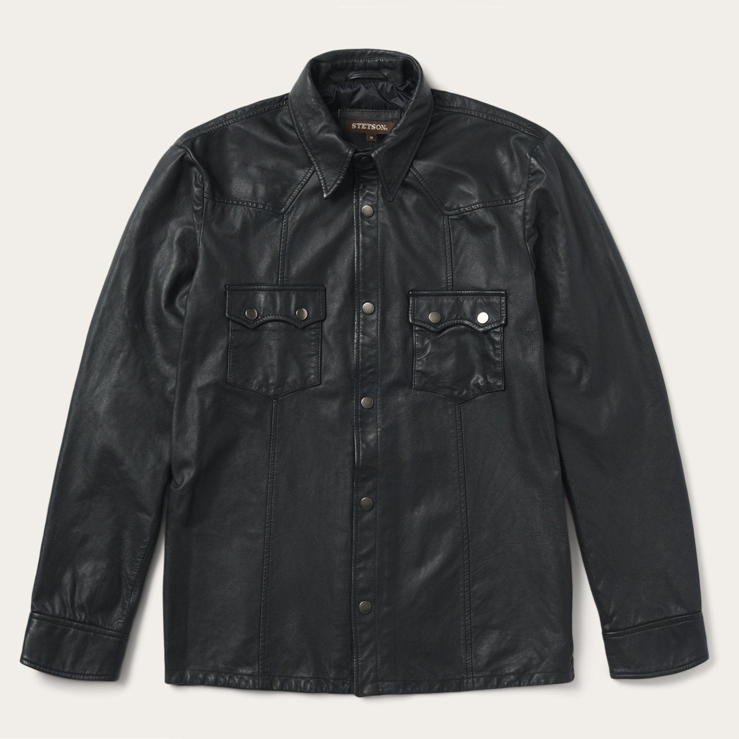 Leather Western Shirt Jacket Black | Stetson Men