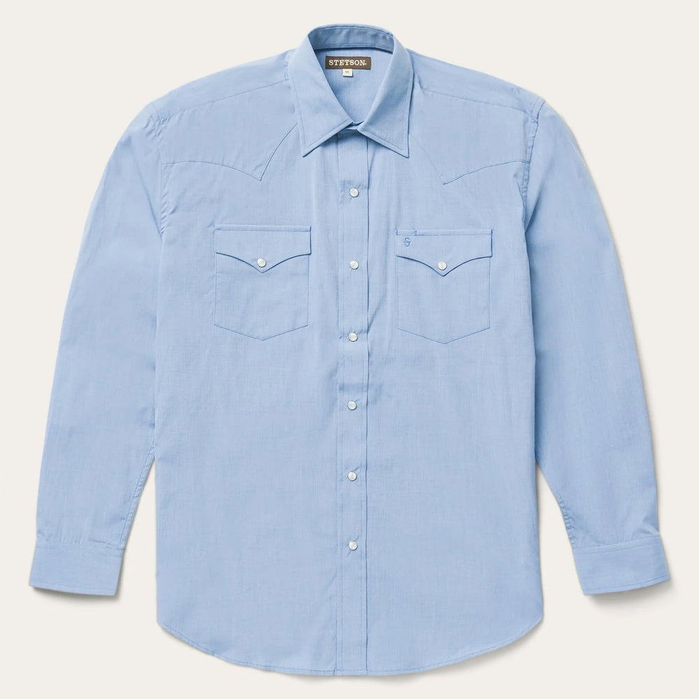 Blue End On End Solid Shirt Blue | Stetson Men