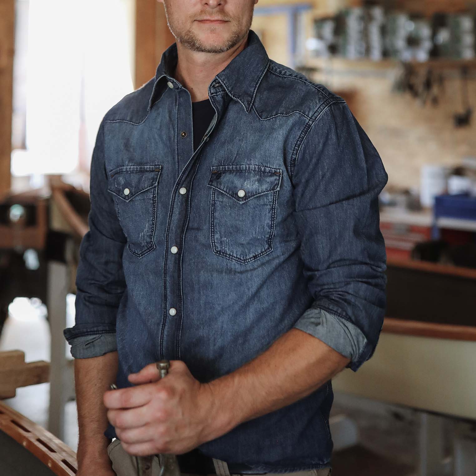 Medium Blue Denim Shirt Blue | Stetson Men