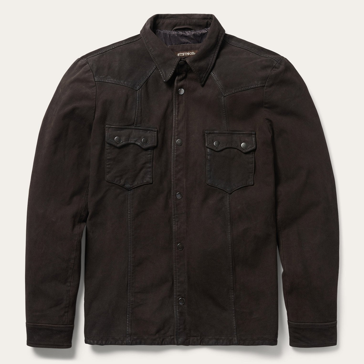 Leather Western Shirt Jacket Brown | Stetson Men