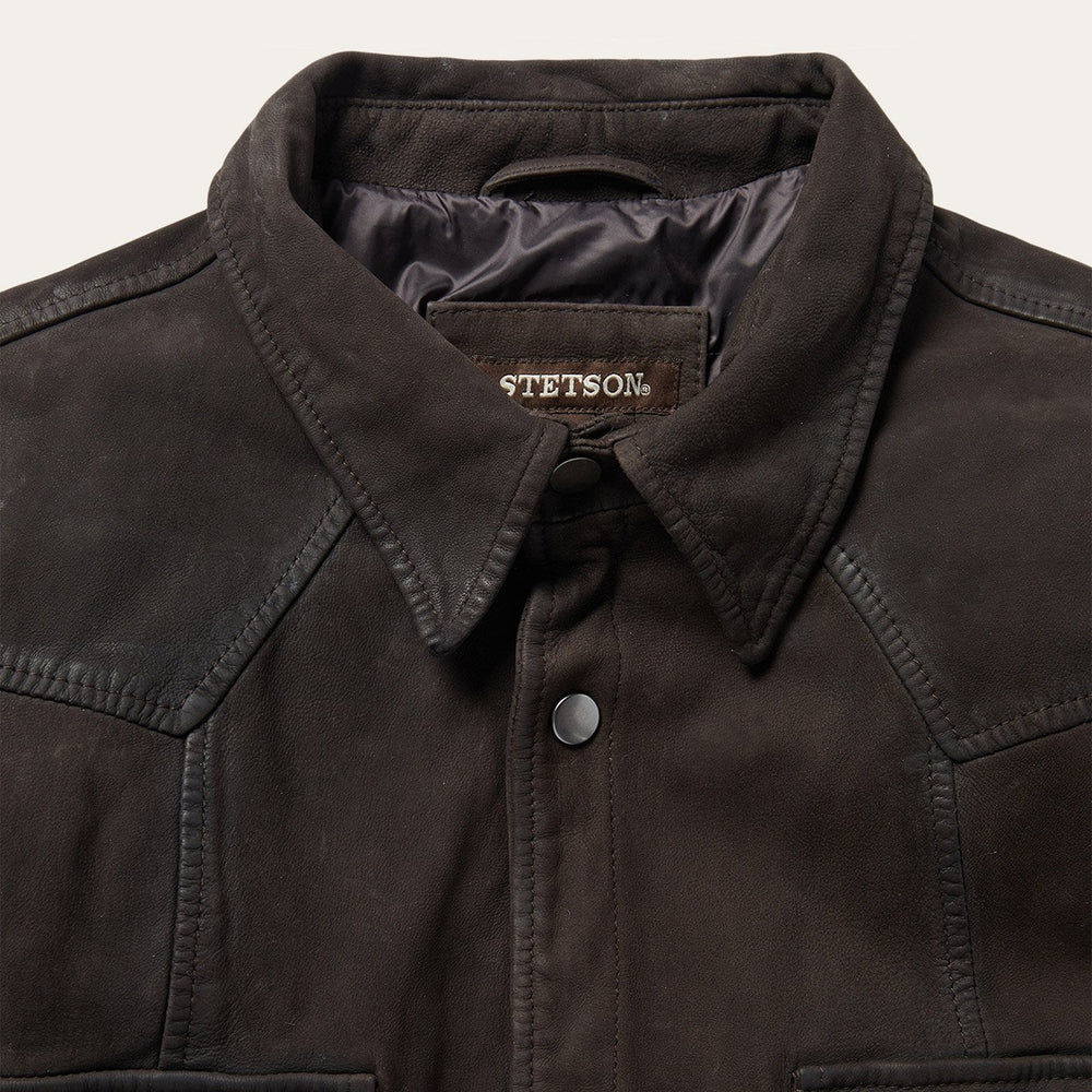 Leather Western Shirt Jacket Brown | Stetson Men