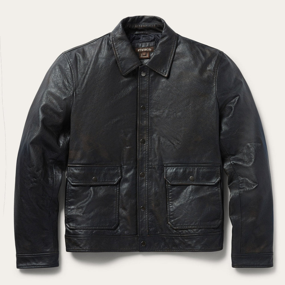 Snap Front Leather Jacket Brown | Stetson Men