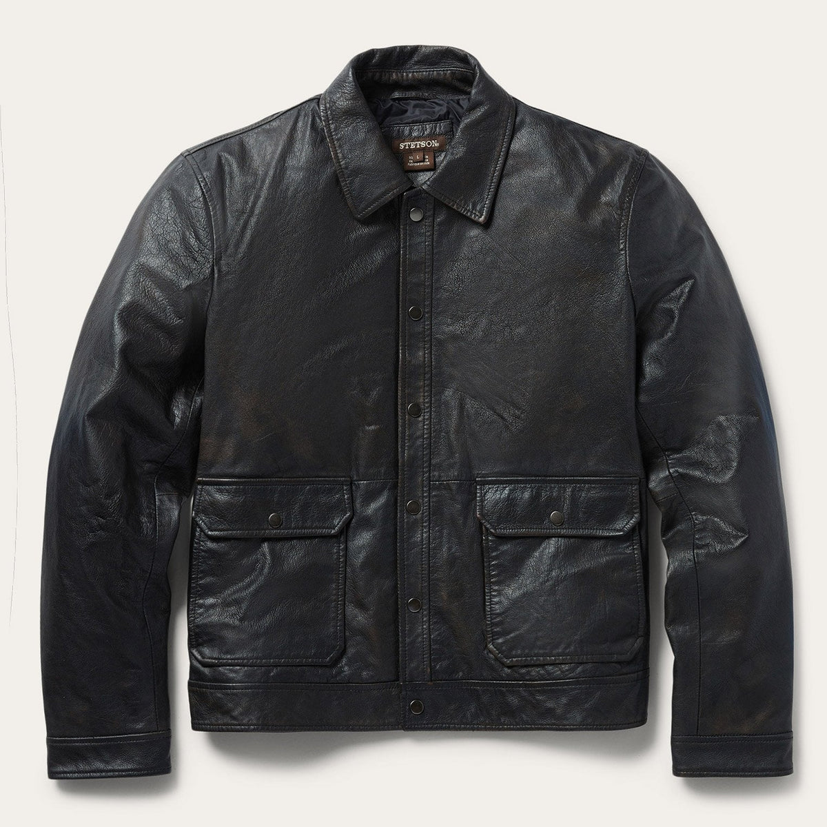 Snap Front Leather Jacket Brown | Stetson Men