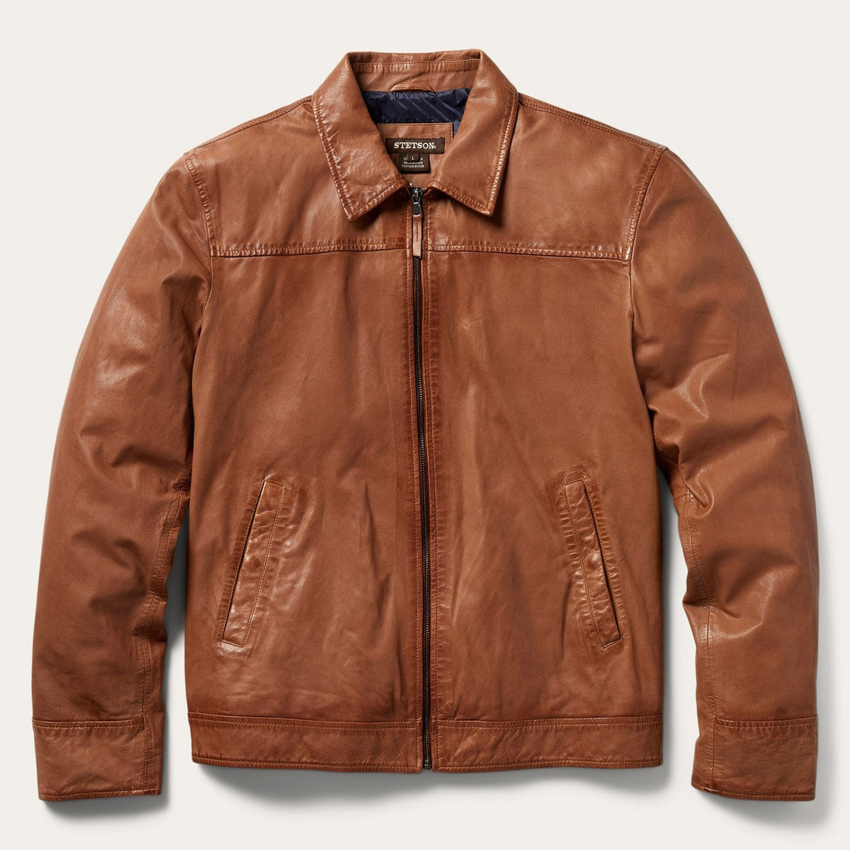 Zip-Front Lightweight Leather Jacket Brown | Stetson Men
