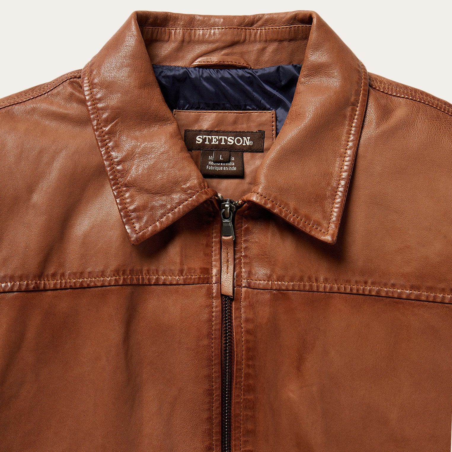 Zip-Front Lightweight Leather Jacket Brown | Stetson Men