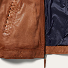 Zip-Front Lightweight Leather Jacket Brown | Stetson Men
