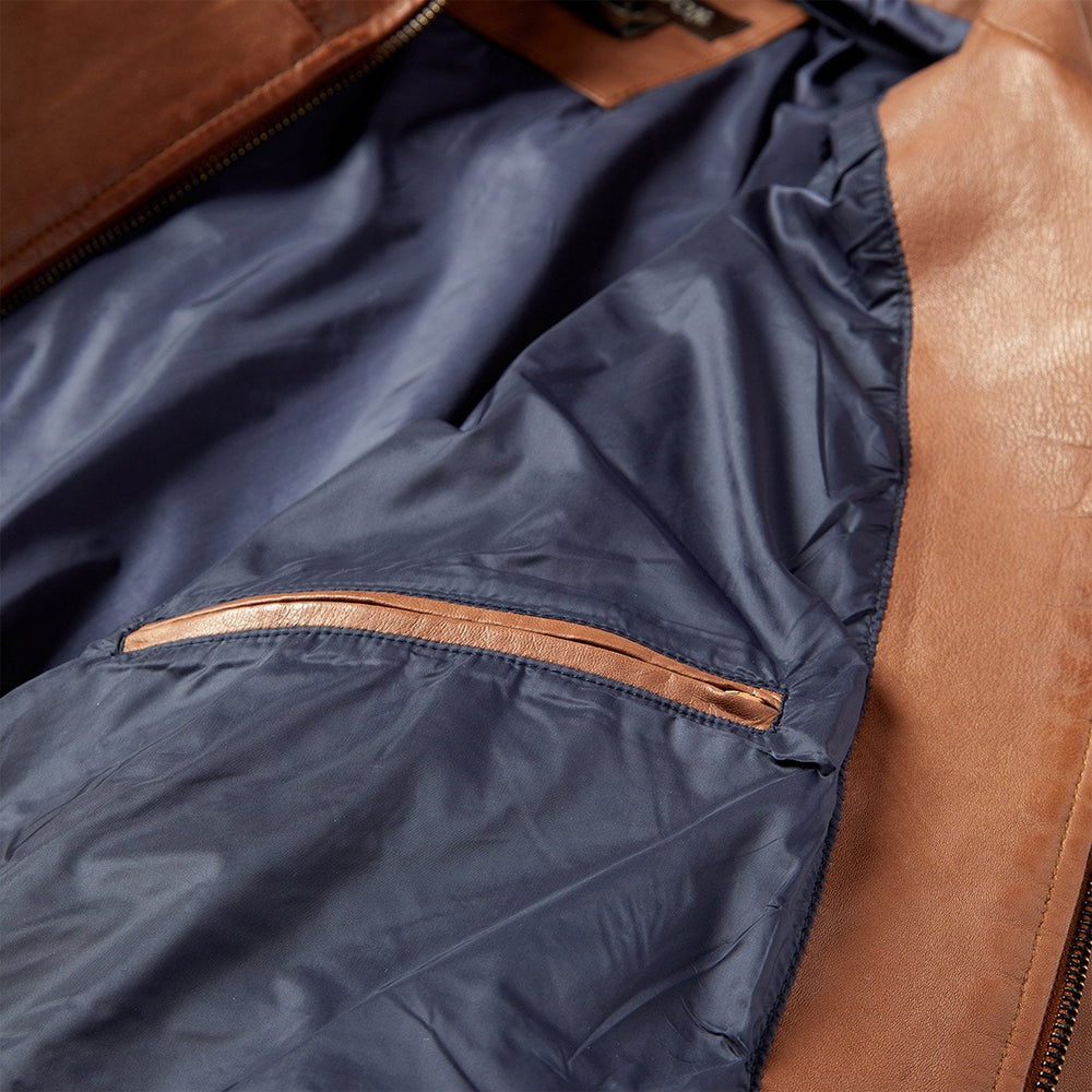 Zip-Front Lightweight Leather Jacket Brown | Stetson Men