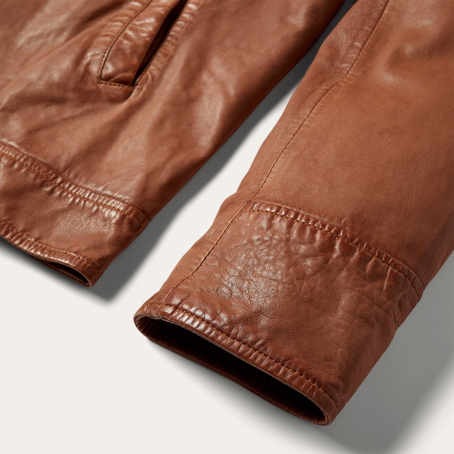 Zip-Front Lightweight Leather Jacket Brown | Stetson Men