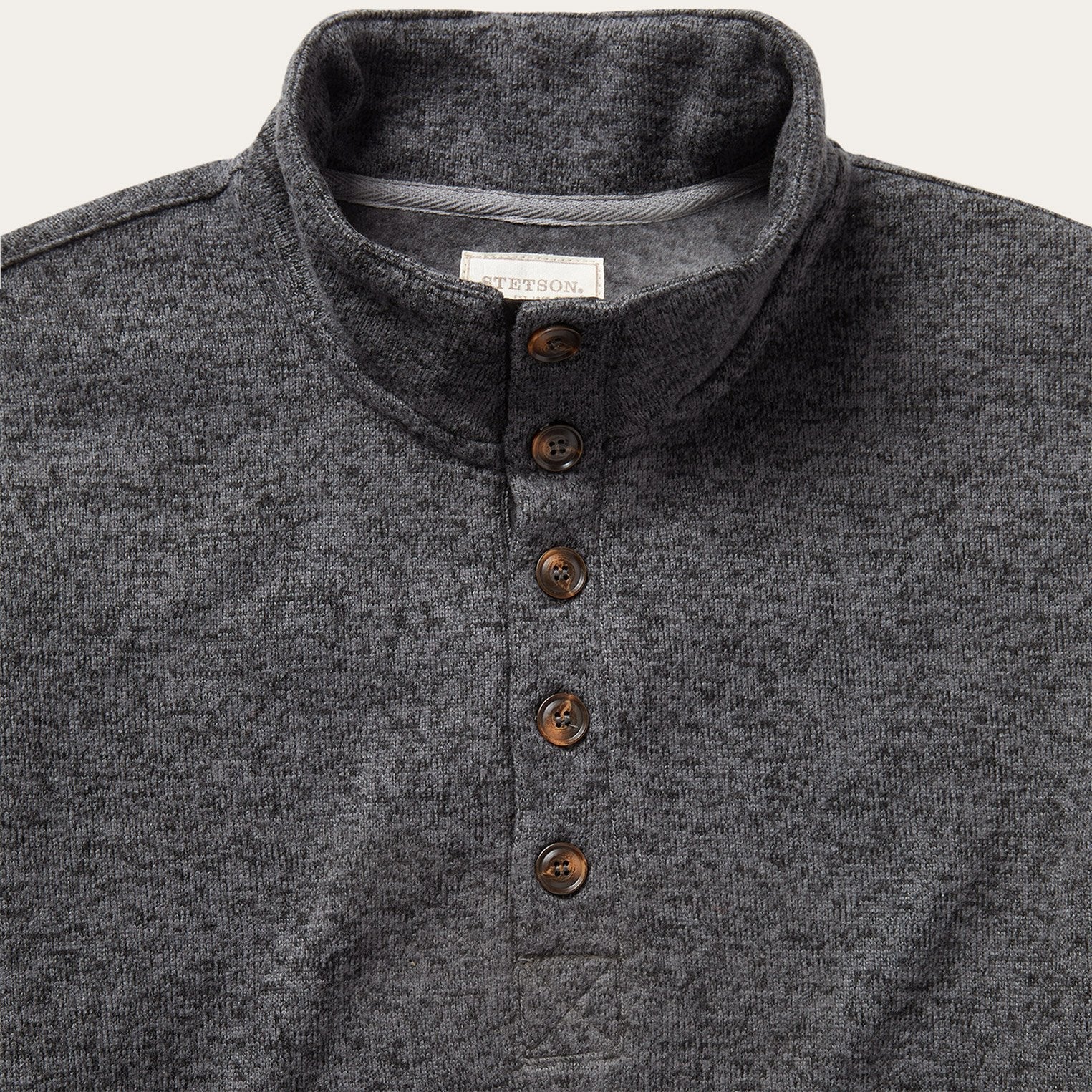 Button-Front Grey Pullover Knit Sweater Grey | Stetson Men