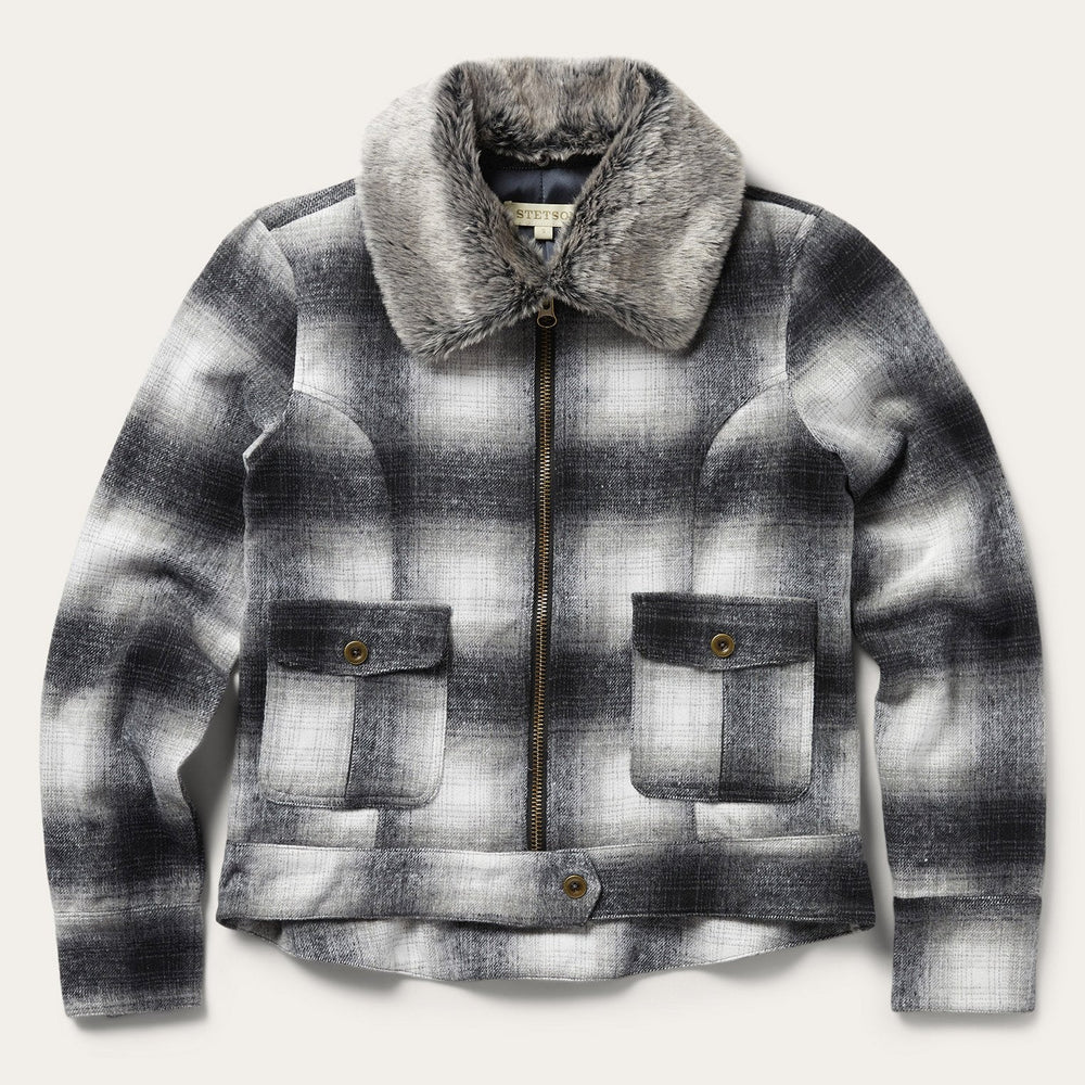 Plaid Cropped Jacket Black | Stetson Women