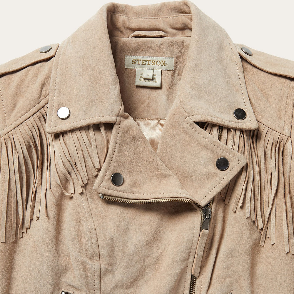 Premium Suede Moto Jacket Tan | Stetson Women