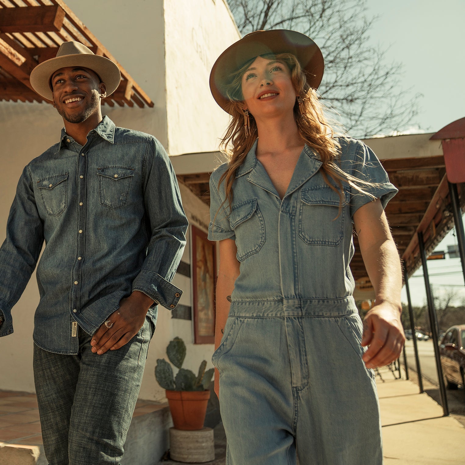 Notch Collar Jumpsuit Blue | Stetson Women