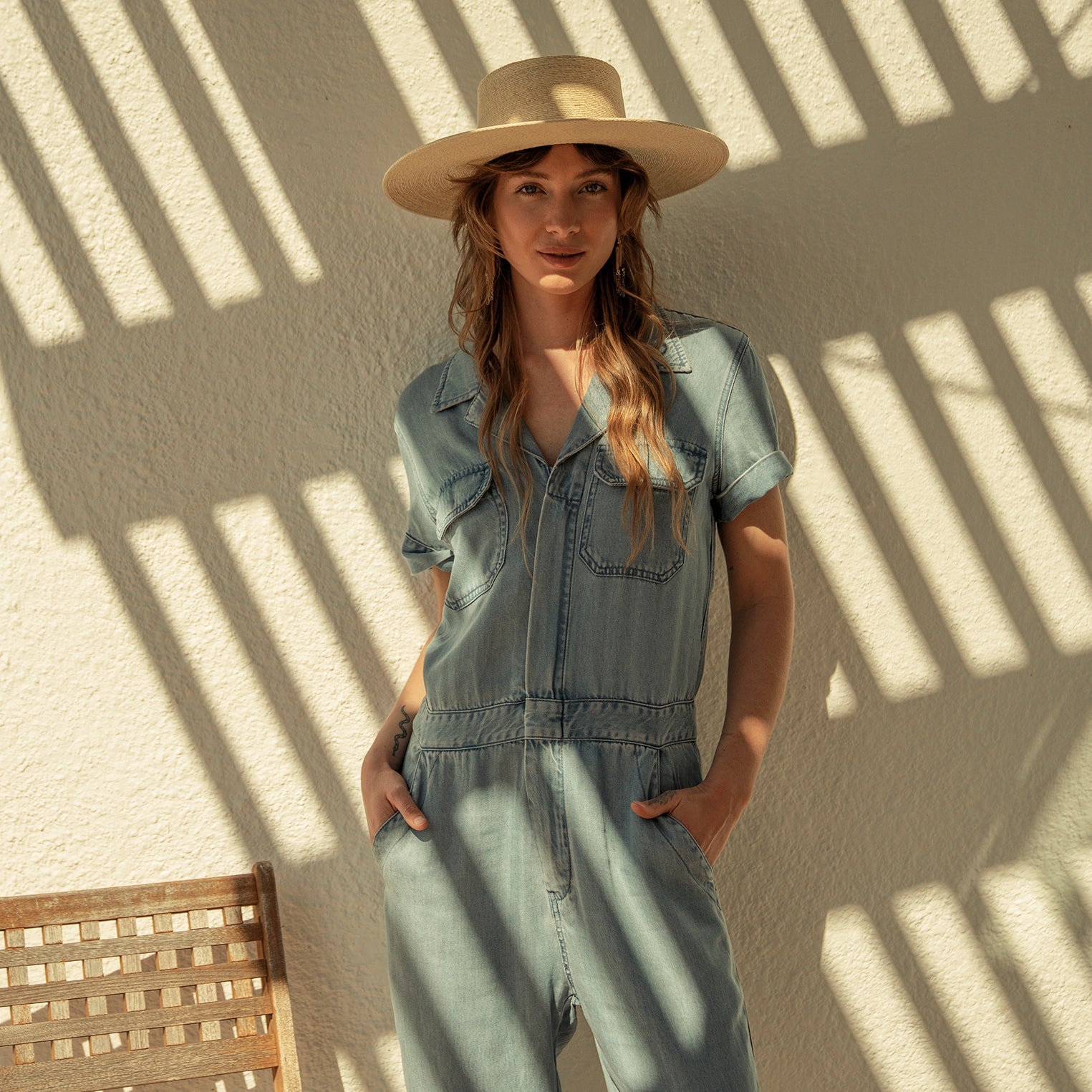Notch Collar Jumpsuit Blue | Stetson Women