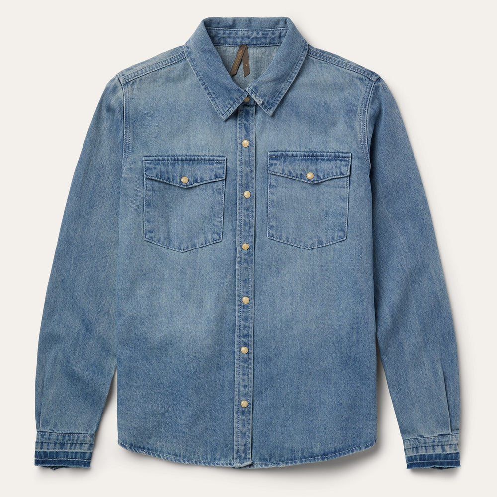 Loose Fit Denim Snap-Front Shirt Blue | Stetson Women