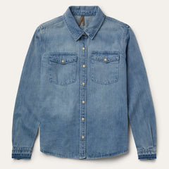 Loose Fit Denim Snap-Front Shirt Blue | Stetson Women