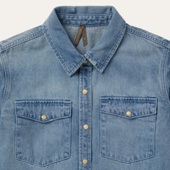 Loose Fit Denim Snap-Front Shirt Blue | Stetson Women