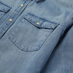 Loose Fit Denim Snap-Front Shirt Blue | Stetson Women
