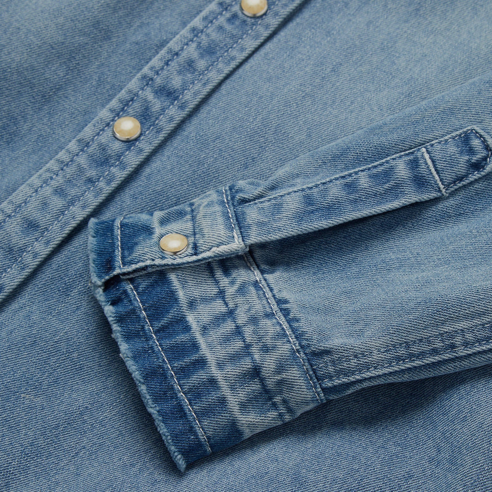Loose Fit Denim Snap-Front Shirt Blue | Stetson Women