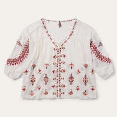 Dobby Peasant Blouse White | Stetson Women