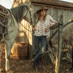 Dobby Peasant Blouse White | Stetson Women