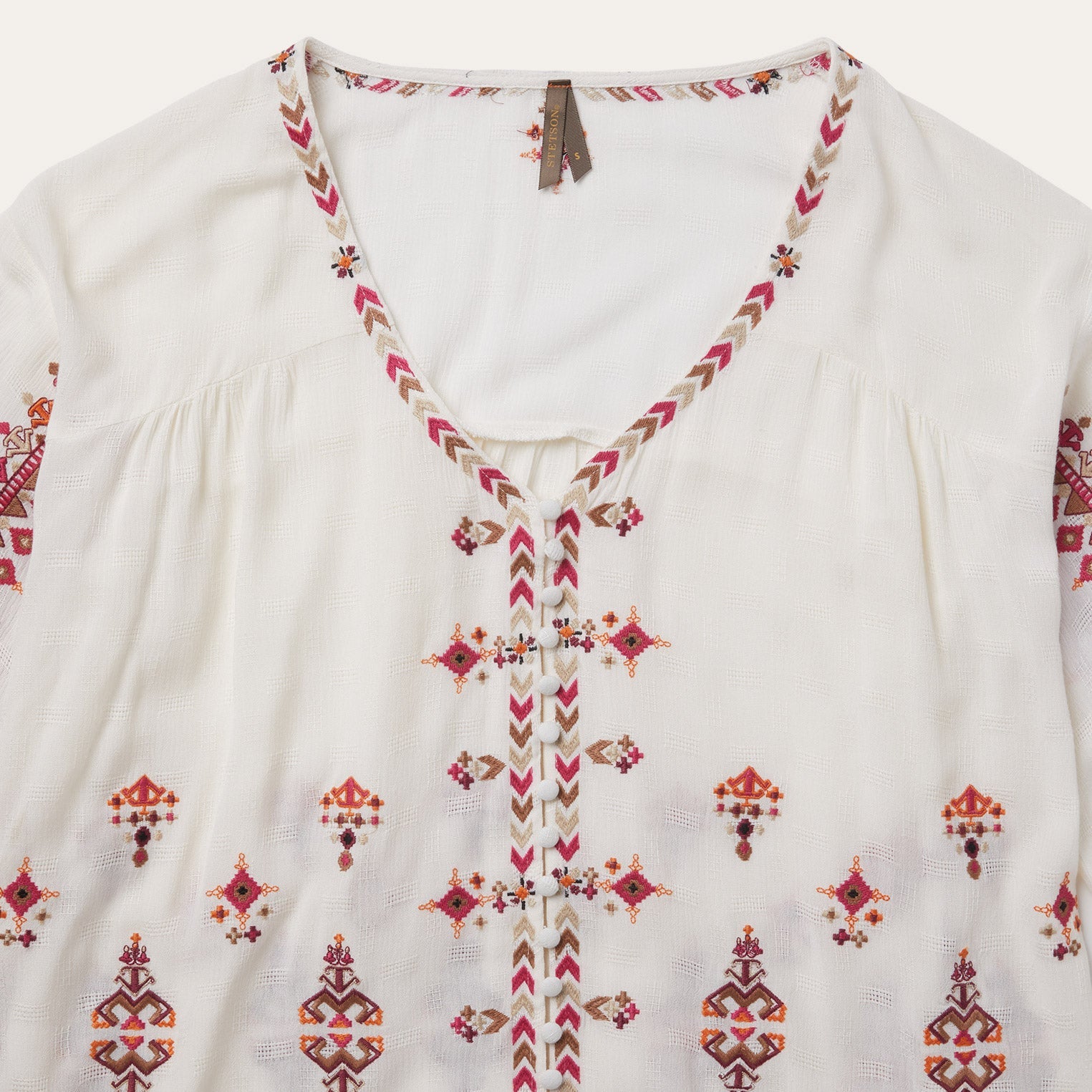 Dobby Peasant Blouse White | Stetson Women