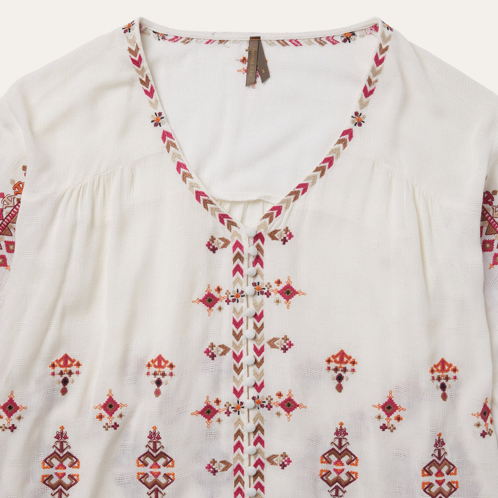 Dobby Peasant Blouse White | Stetson Women