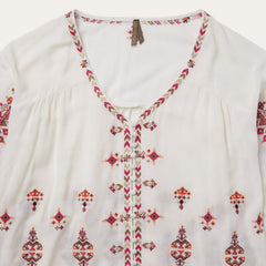 Dobby Peasant Blouse White | Stetson Women