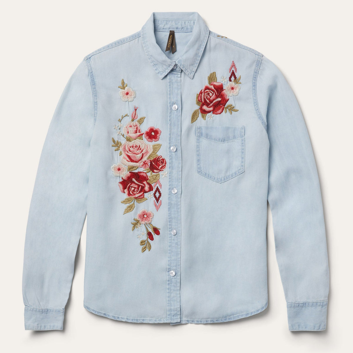 Long-Sleeved Embroidered Shirt Blue | Stetson Women