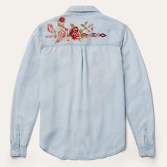 Long-Sleeved Embroidered Shirt Blue | Stetson Women