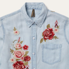 Long-Sleeved Embroidered Shirt Blue | Stetson Women