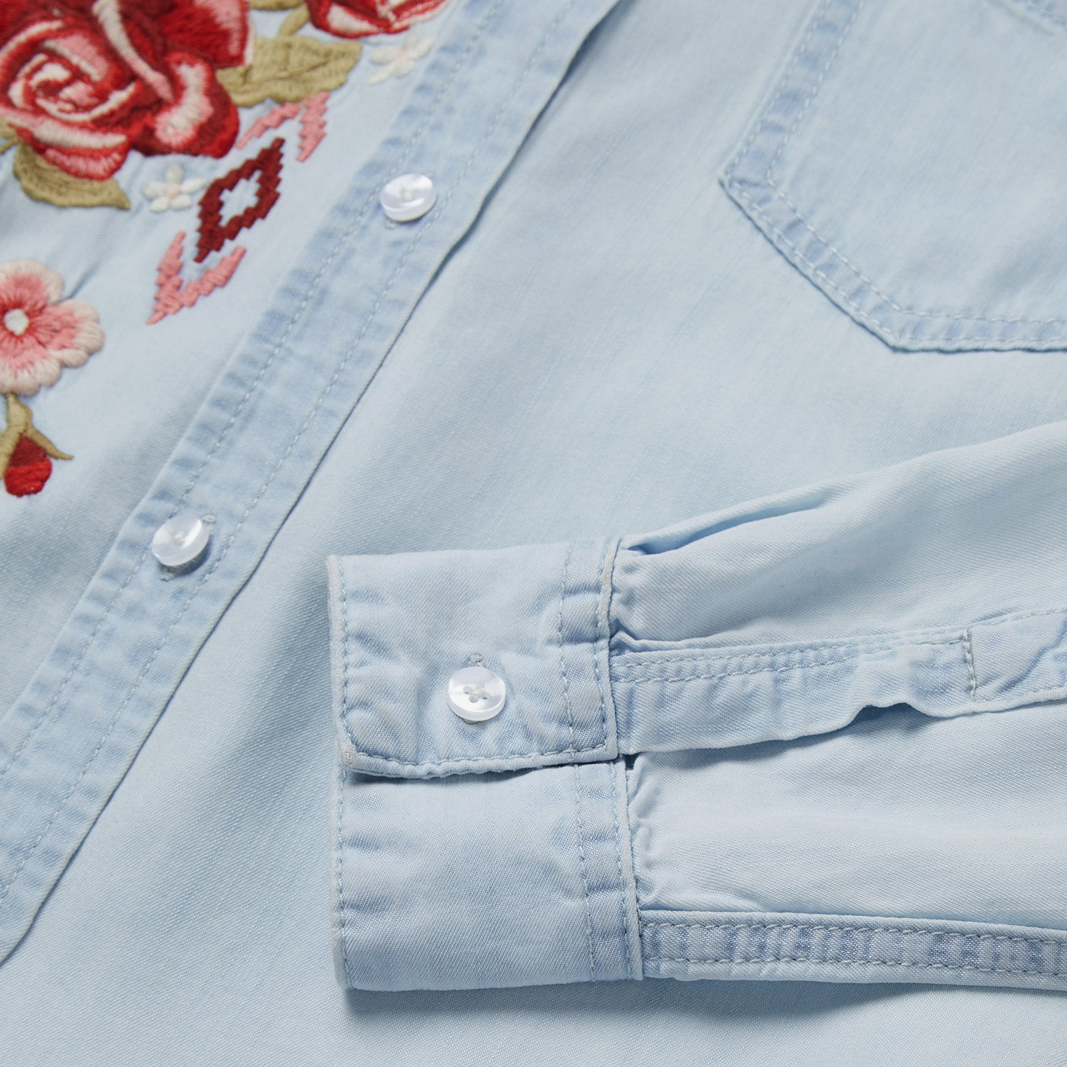 Long-Sleeved Embroidered Shirt Blue | Stetson Women