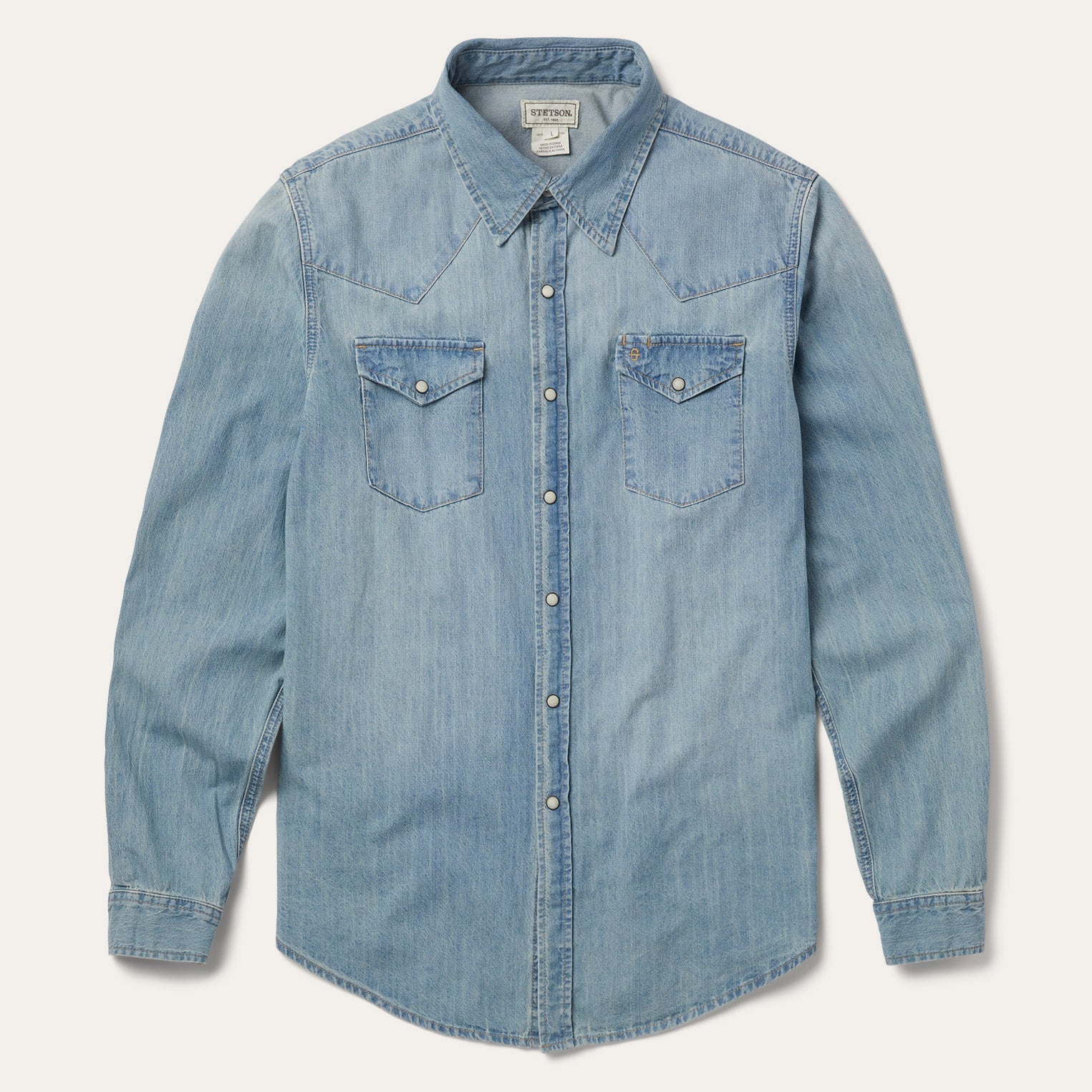 Long-Sleeved Denim Shirt Blue | Stetson Men