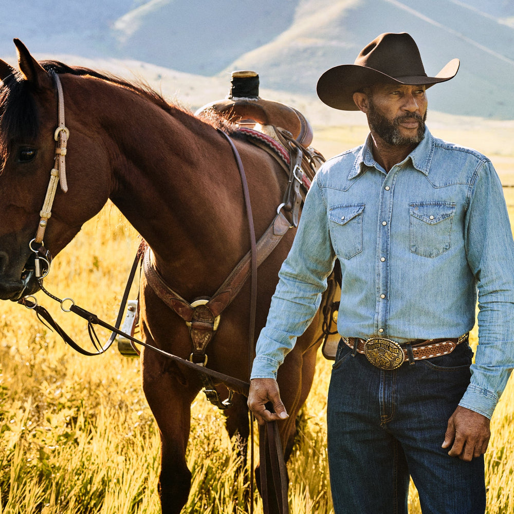 Long-Sleeved Denim Shirt Blue | Stetson Men