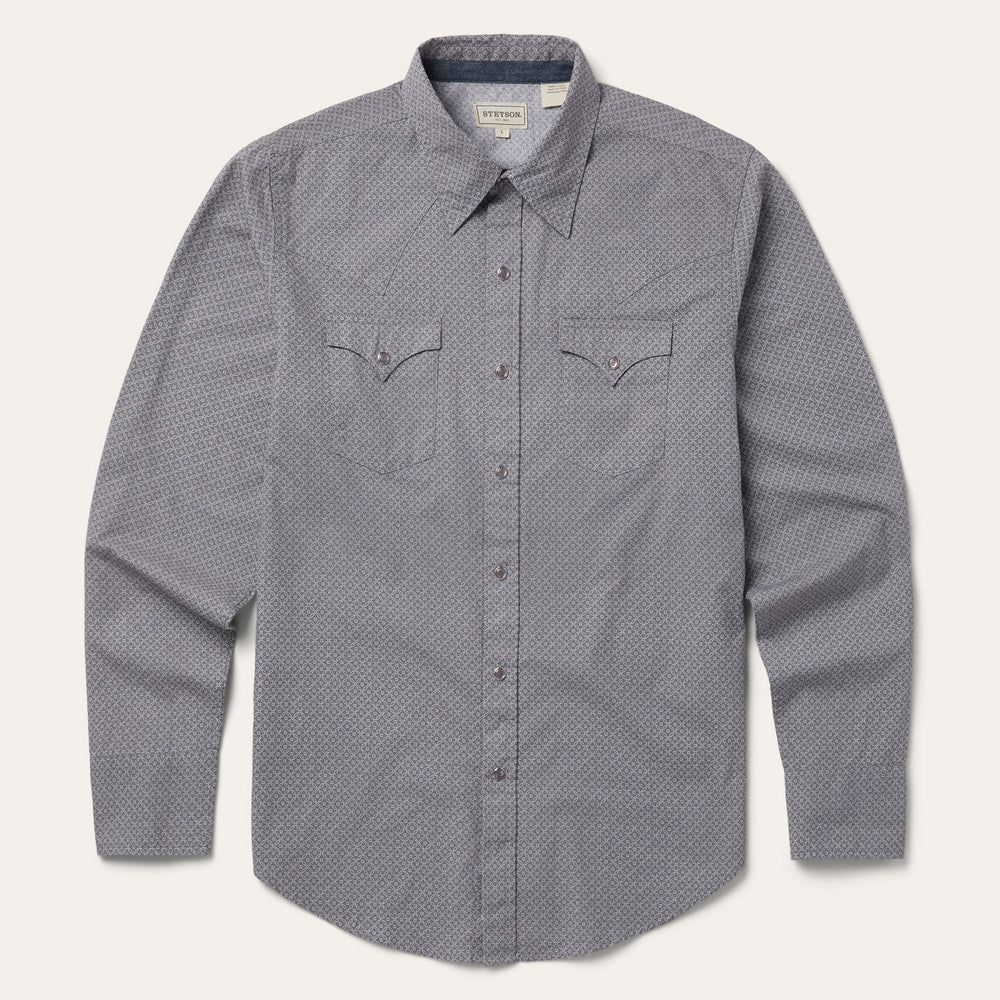 Diamond Print Western Shirt Grey | Stetson Men