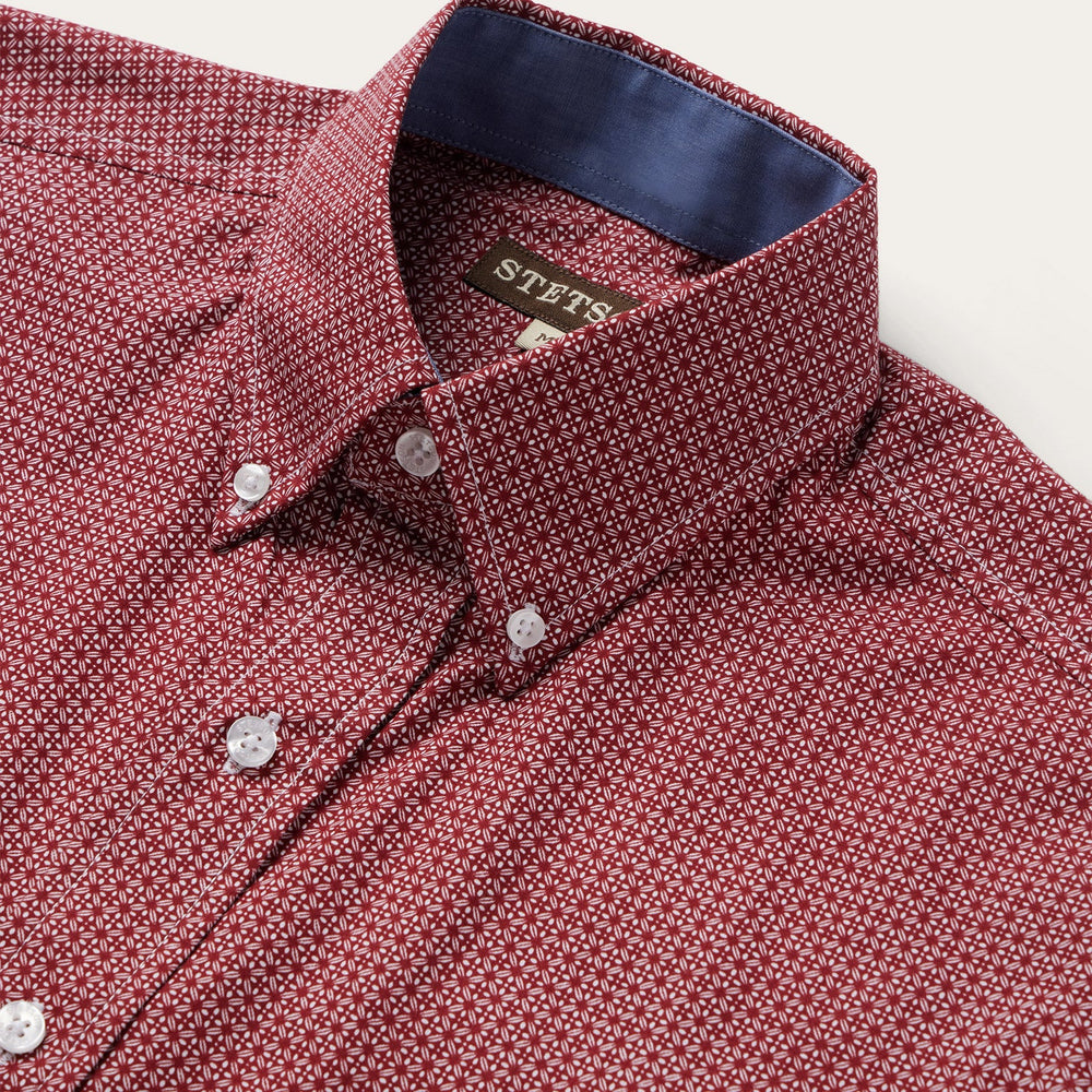 Micro Print Button-Front Shirt Red | Stetson Men