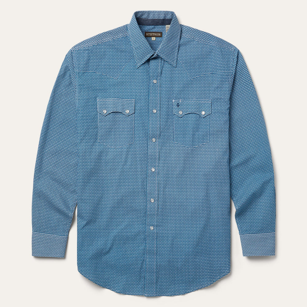 Micro Print Western Shirt Blue | Stetson Men